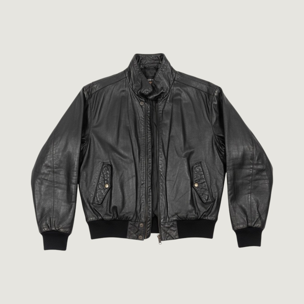 U2 Wear Me Out Bomber Jacket Mens 42 Black Leather Faux Fur Lined Full Zip Coat